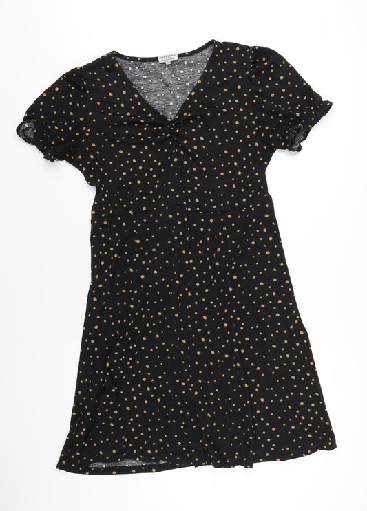 CERULEAN Womens Black Polka Dot Polyester A-Line Size L V-Neck Pullover