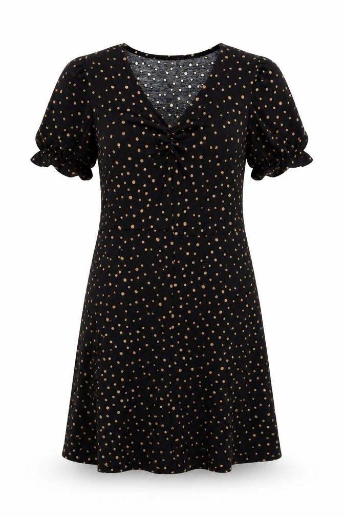 CERULEAN Womens Black Polka Dot Polyester A-Line Size L V-Neck Pullover
