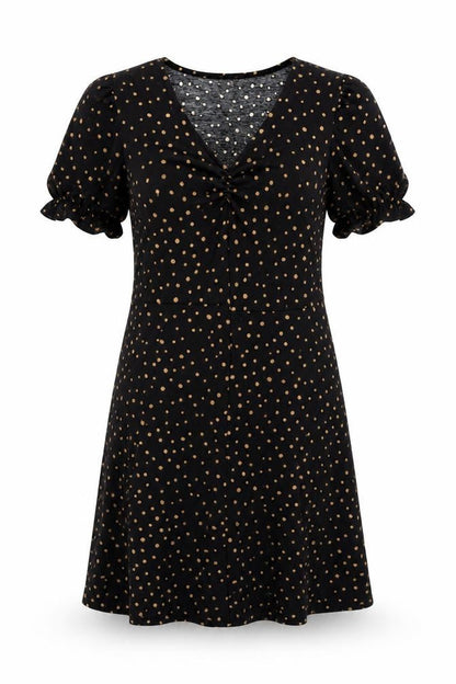 CERULEAN Womens Black Polka Dot Polyester A-Line Size L V-Neck Pullover