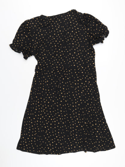 CERULEAN Womens Black Polka Dot Polyester A-Line Size L V-Neck Pullover