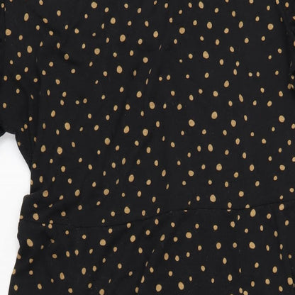 CERULEAN Womens Black Polka Dot Polyester A-Line Size L V-Neck Pullover