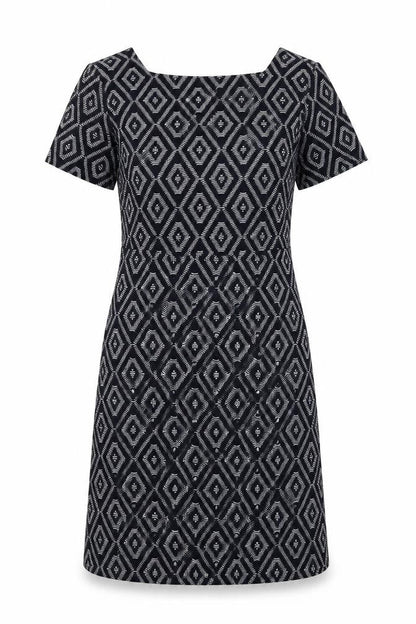 Next Womens Blue Geometric Polyester A-Line Size 10 Square Neck Pullover