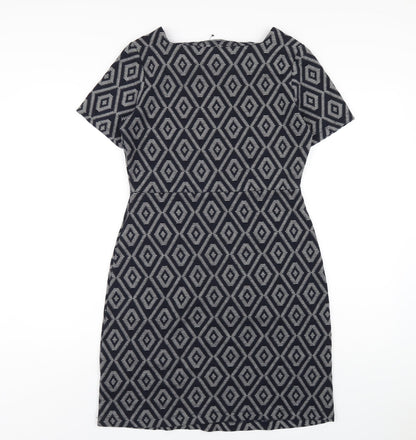 Next Womens Blue Geometric Polyester A-Line Size 10 Square Neck Pullover