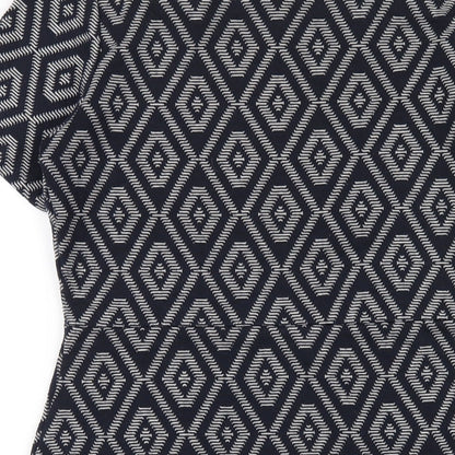 Next Womens Blue Geometric Polyester A-Line Size 10 Square Neck Pullover