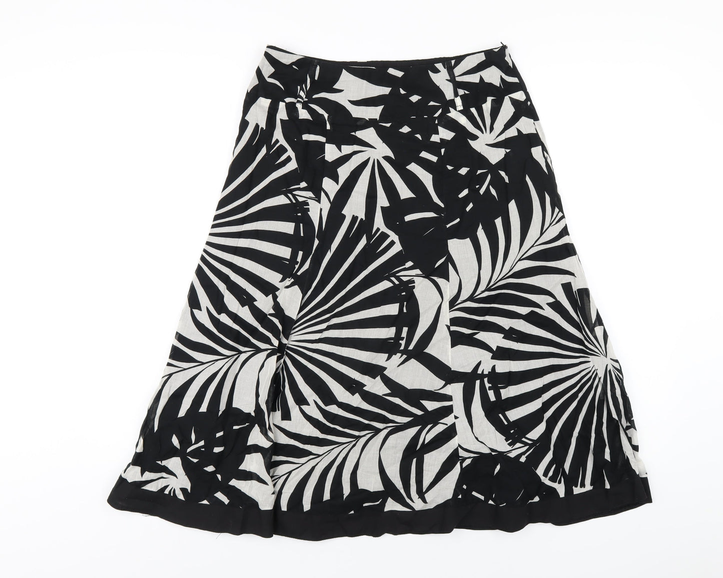 Wallis Womens Black Geometric Cotton A-Line Skirt Size 10 Zip