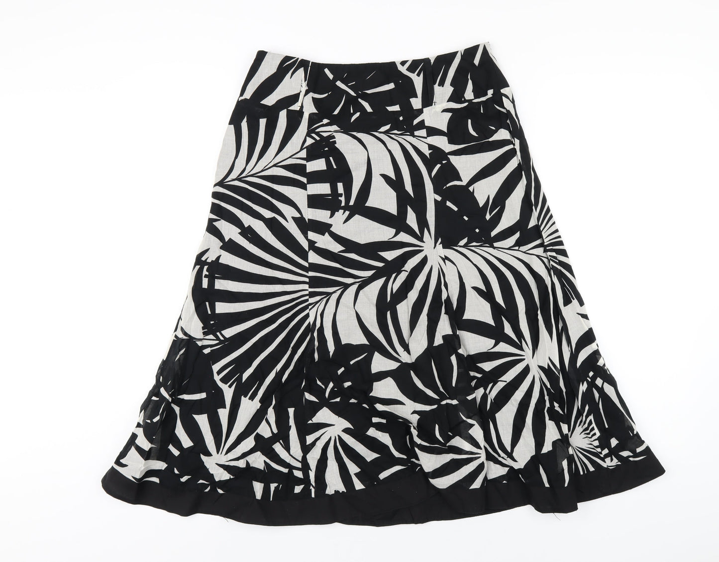 Wallis Womens Black Geometric Cotton A-Line Skirt Size 10 Zip
