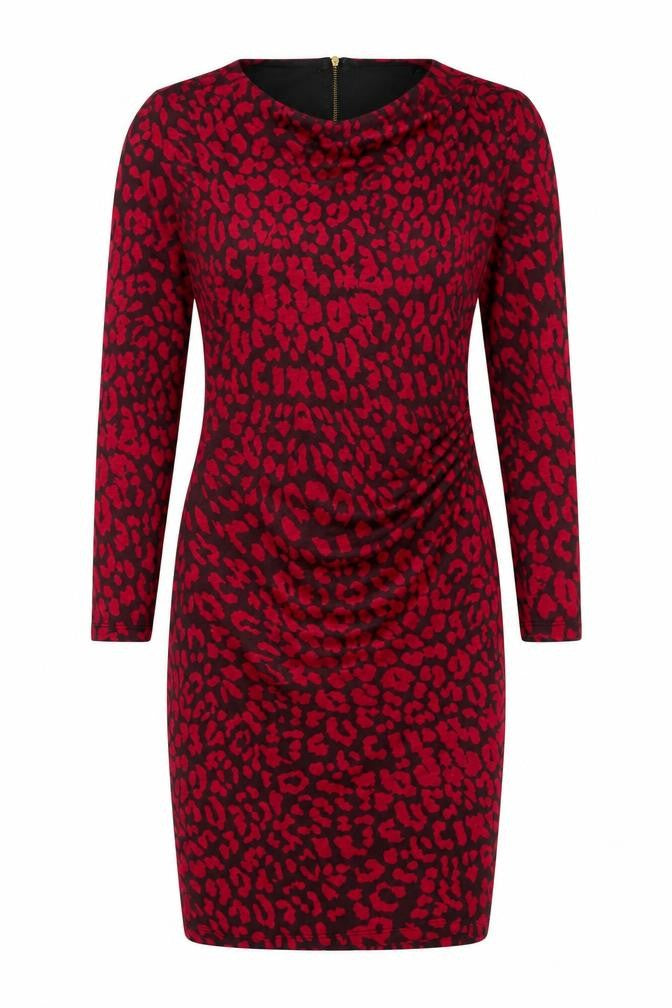 John Lewis Womens Pink Animal Print Wool Bodycon Size 14 Cowl Neck Zip