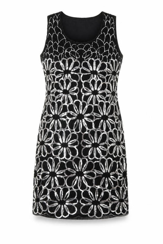 Izabel London Womens Black Geometric Nylon Tank Dress Size 8 Round Neck Pullover