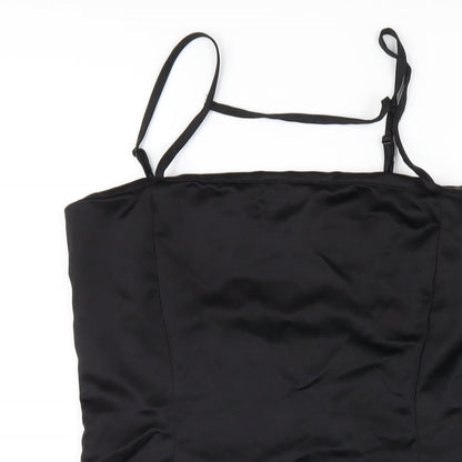 Close-up detail of As You women’s black polyester mini, size UK 10, square neck zip