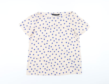 Zara Womens Pink Geometric Polyester Basic T-Shirt Size M Boat Neck