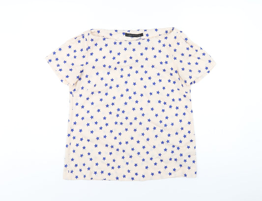 Zara Womens Pink Geometric Polyester Basic T-Shirt Size M Boat Neck