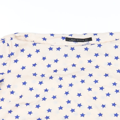 Zara Womens Pink Geometric Polyester Basic T-Shirt Size M Boat Neck