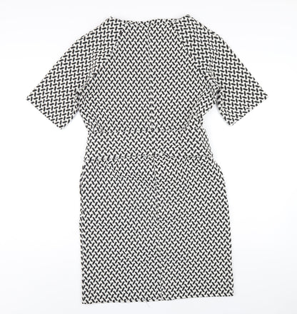 Next Womens Black Geometric Polyester A-Line Size 8 Round Neck Zip