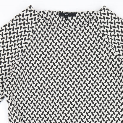 Next Womens Black Geometric Polyester A-Line Size 8 Round Neck Zip