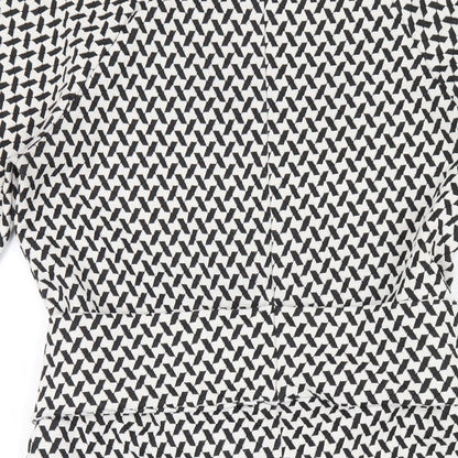 Next Womens Black Geometric Polyester A-Line Size 8 Round Neck Zip