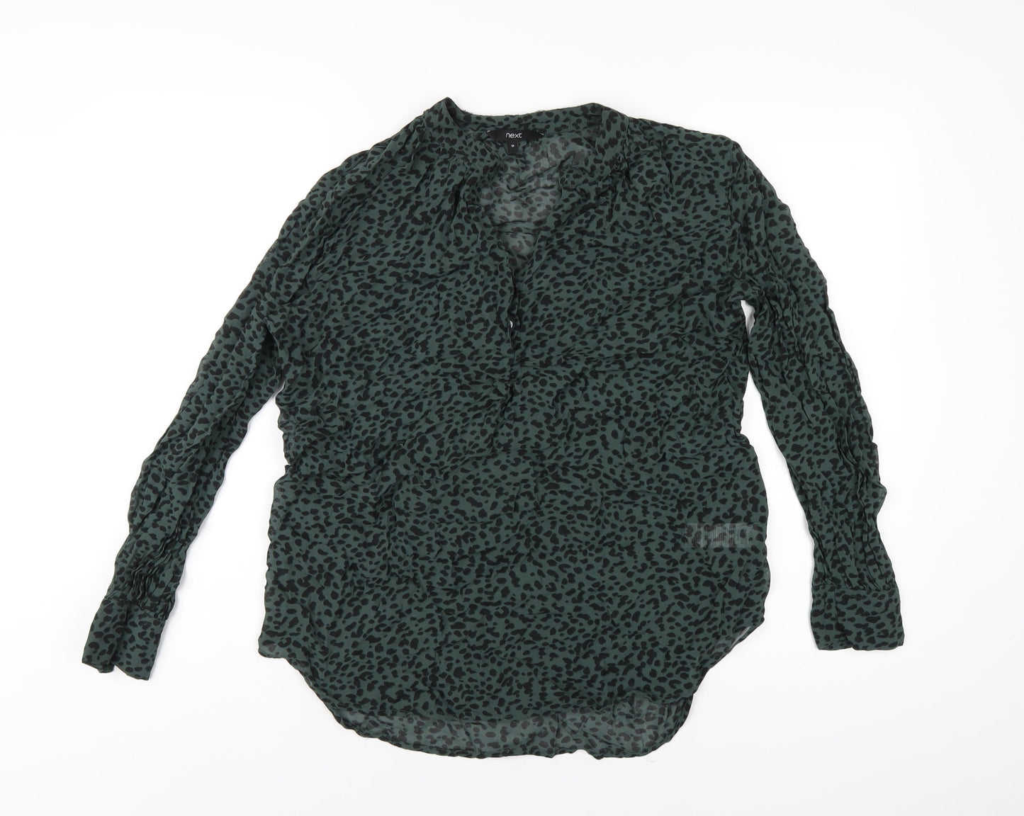 NEXT Womens Green Geometric Viscose Basic Blouse Size 10 V-Neck