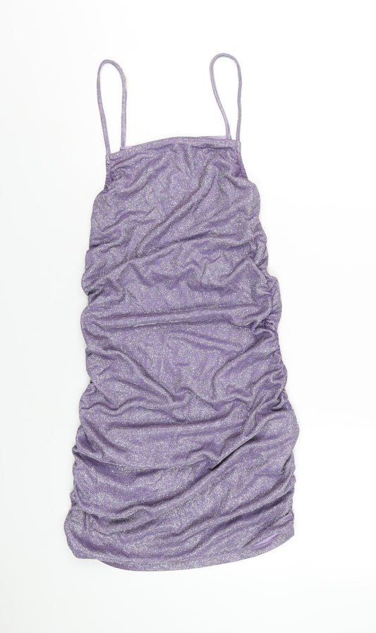 H&M Womens Purple Polyester Mini Size S Square Neck Pullover