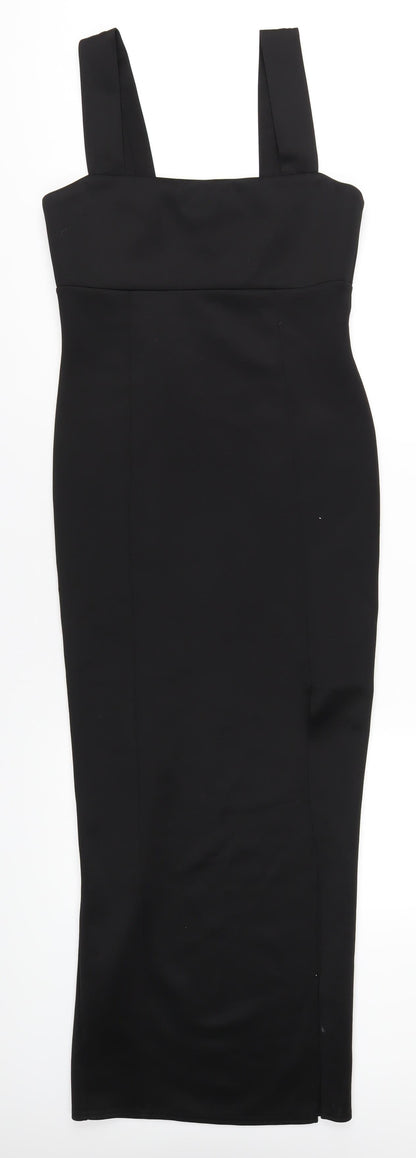 Additional front view of ASOS women’s black polyester bodycon, size UK 12, square neck pullover