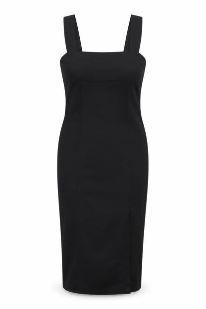 Front view of ASOS women’s black polyester bodycon, size UK 12, square neck pullover