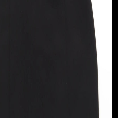 Close-up detail of ASOS women’s black polyester bodycon, size UK 12, square neck pullover