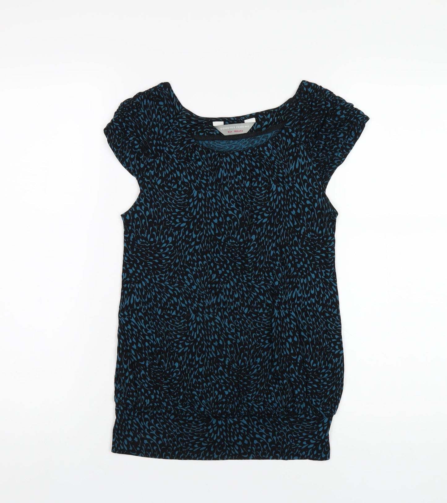 Dorothy Perkins Womens Blue Geometric Viscose Basic T-Shirt Size 8 Round Neck