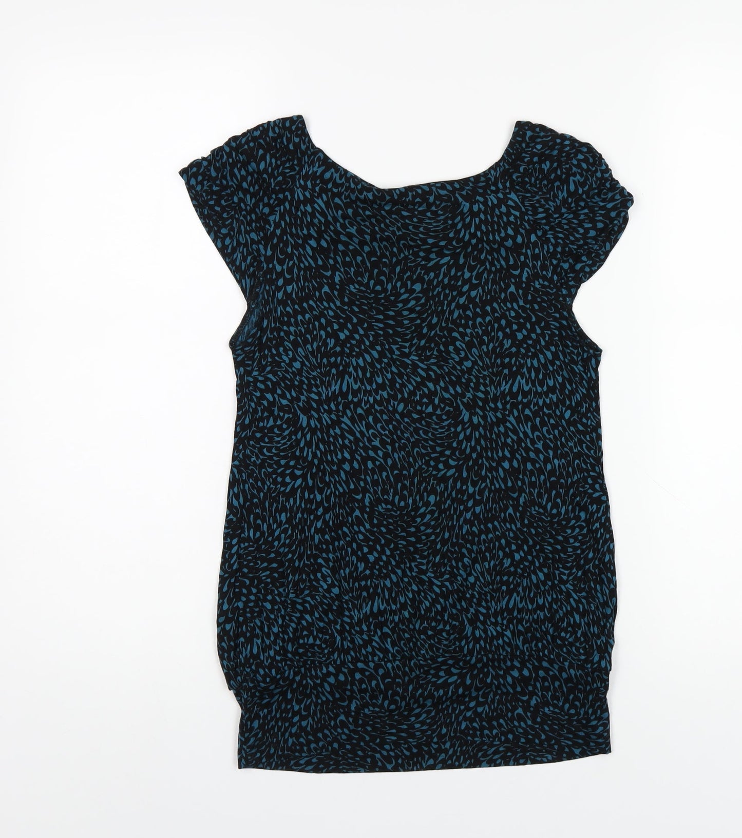 Dorothy Perkins Womens Blue Geometric Viscose Basic T-Shirt Size 8 Round Neck
