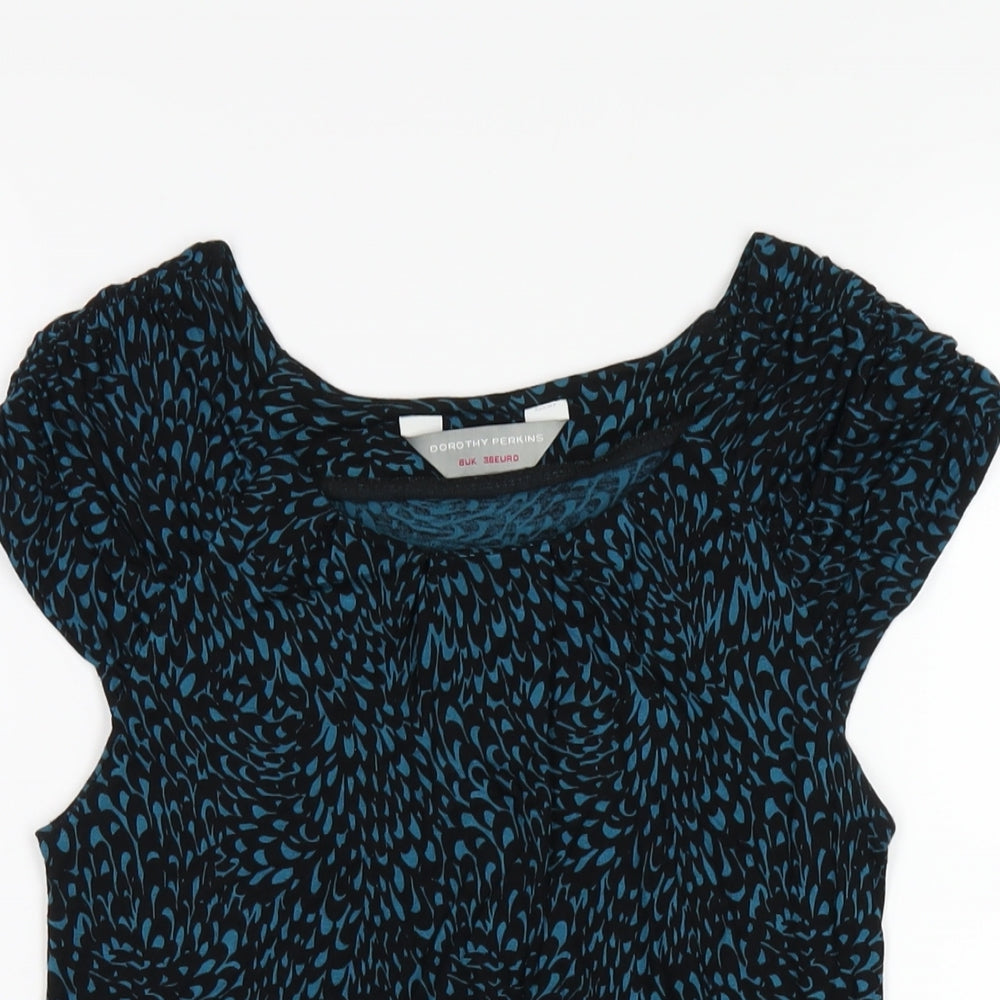 Dorothy Perkins Womens Blue Geometric Viscose Basic T-Shirt Size 8 Round Neck