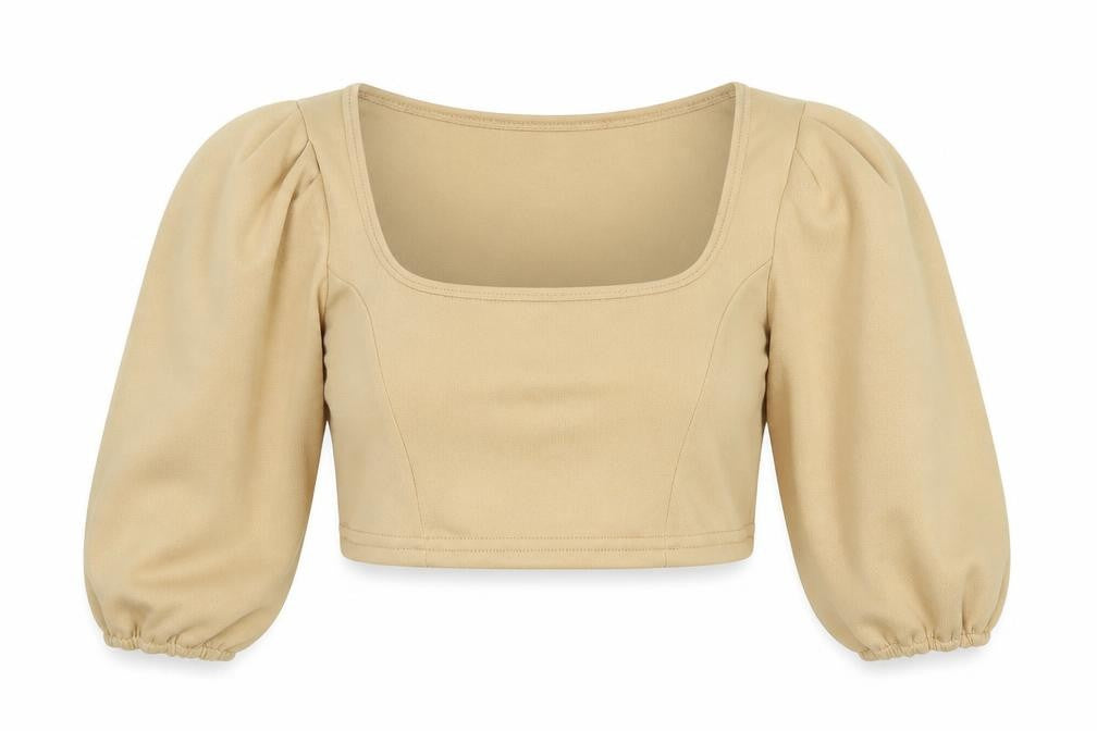 Stylewise Womens Beige Polyester Cropped Blouse Size L Square Neck