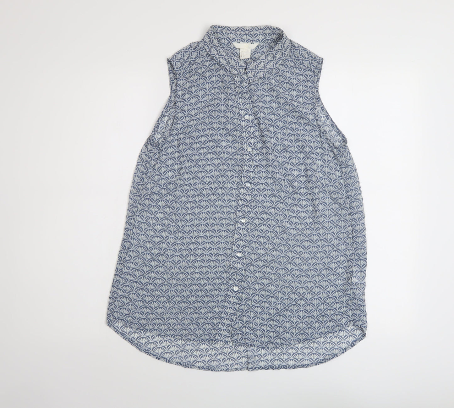 H&M Womens Blue Geometric Polyester Basic Blouse Size 8 Collared