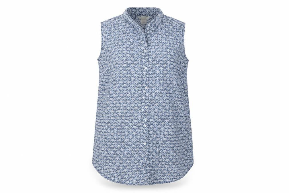 H&M Womens Blue Geometric Polyester Basic Blouse Size 8 Collared