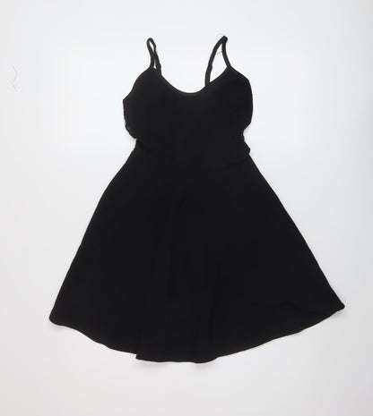 Additional front view of Miss Selfridge women’s black polyester skater dress, size UK 6, round neck pullover