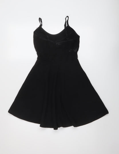 Back view of Miss Selfridge women’s black polyester skater dress, size UK 6, round neck pullover