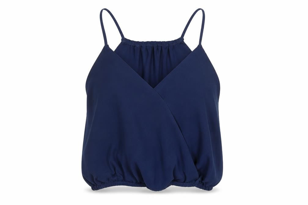 Suite Benedict Womens Blue Polyester Cropped T-Shirt Size S V-Neck