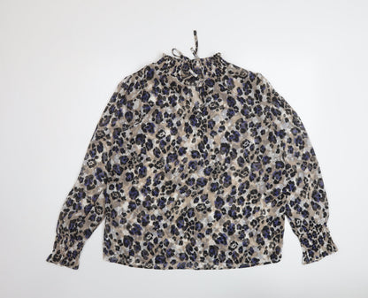 Marks & Spencer Womens Multicoloured Animal Print Polyester Basic Blouse Size 10 Mock Neck