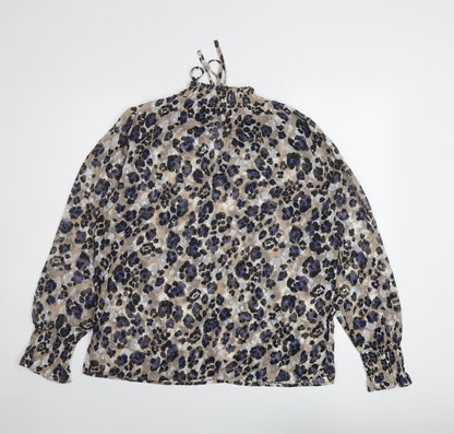 Marks & Spencer Womens Multicoloured Animal Print Polyester Basic Blouse Size 10 Mock Neck