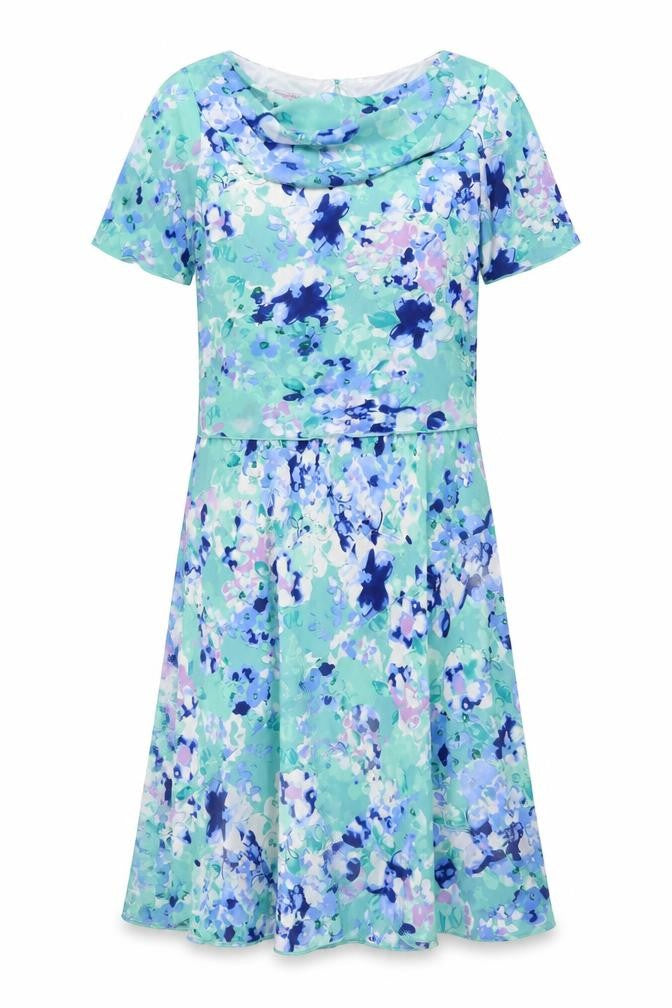 Emma Blake Womens Blue Floral Polyester A-Line Size 12 Cowl Neck Button