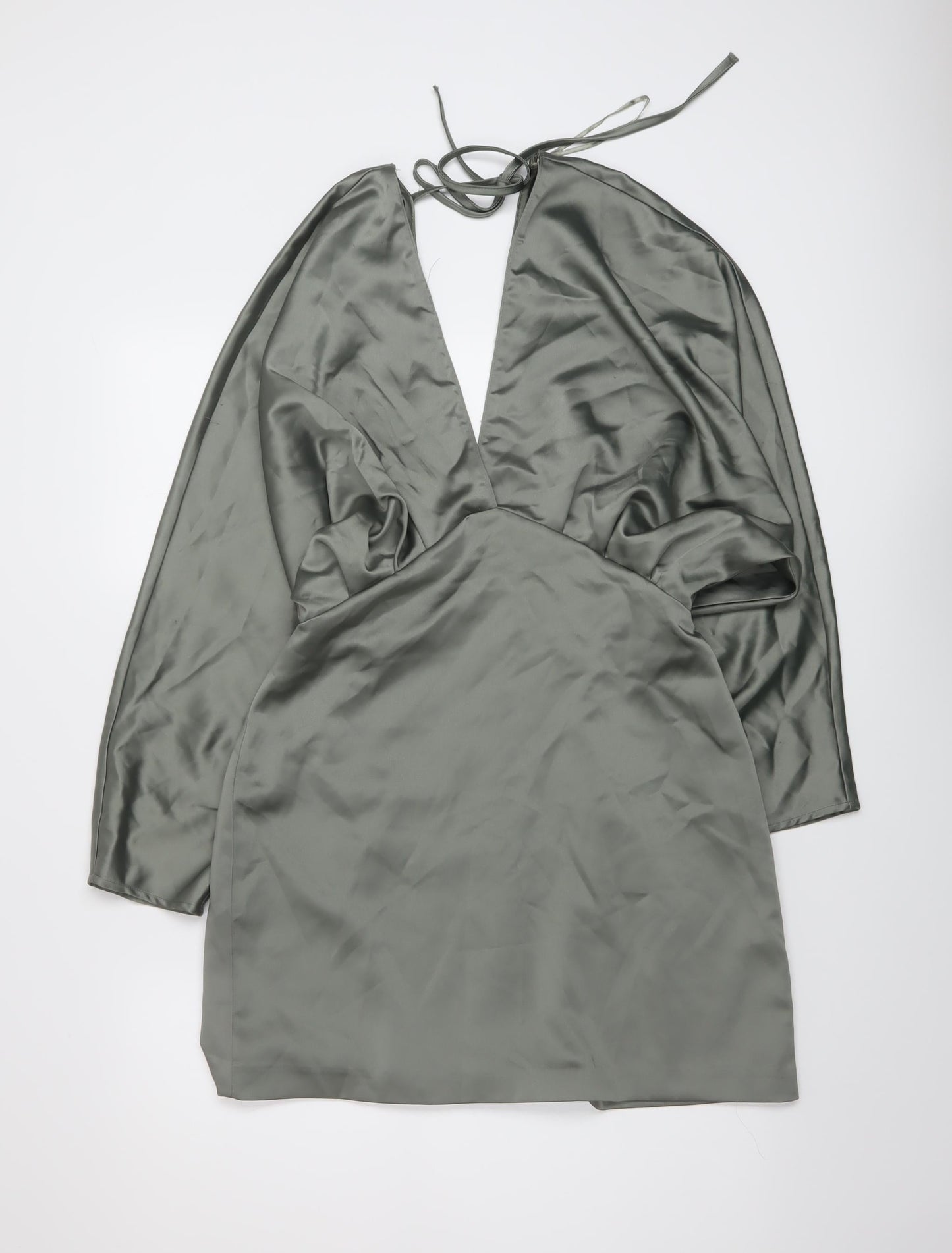 Zara Womens Green Polyester Mini Size M V-Neck Zip