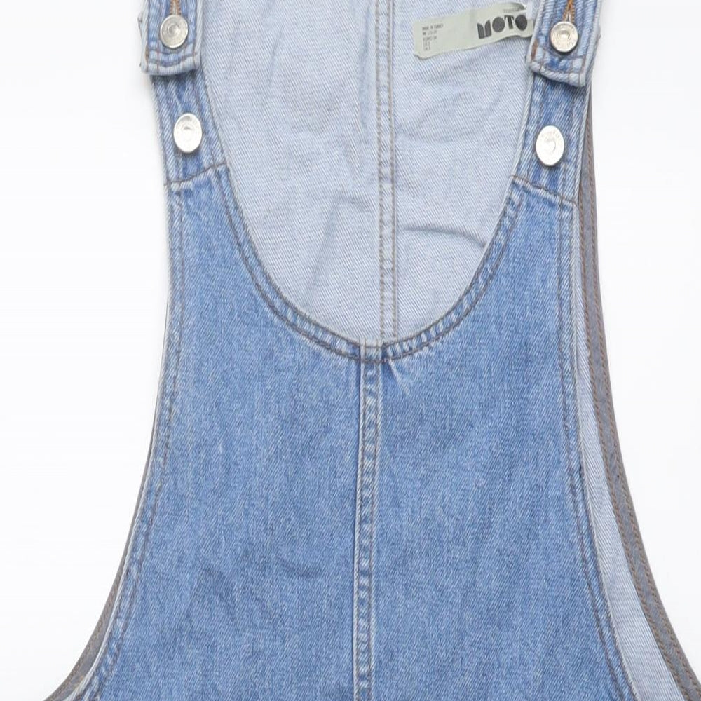 Topshop Womens Blue Cotton Pinafore/Dungaree Dress Size 6 Round Neck Button