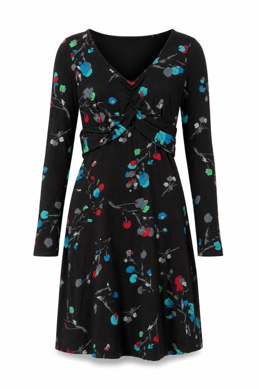 Amari Womens Brown Floral Cotton Shift Size 6 V-Neck Pullover - Belted