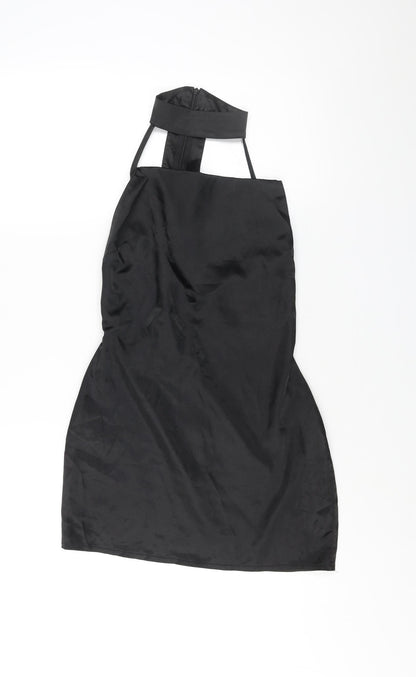 Additional front view of Missguided women’s black polyester mini, size UK 6, mock neck zip - cut out detail