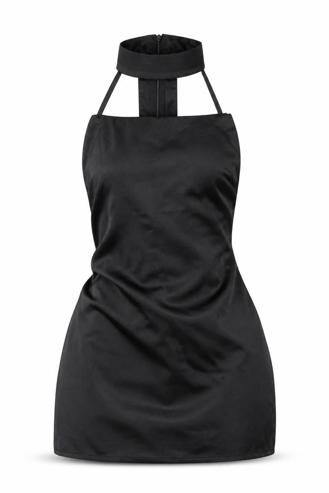 Missguided Womens Black Polyester Mini Size 6 Mock Neck Zip - Cut Out Detail