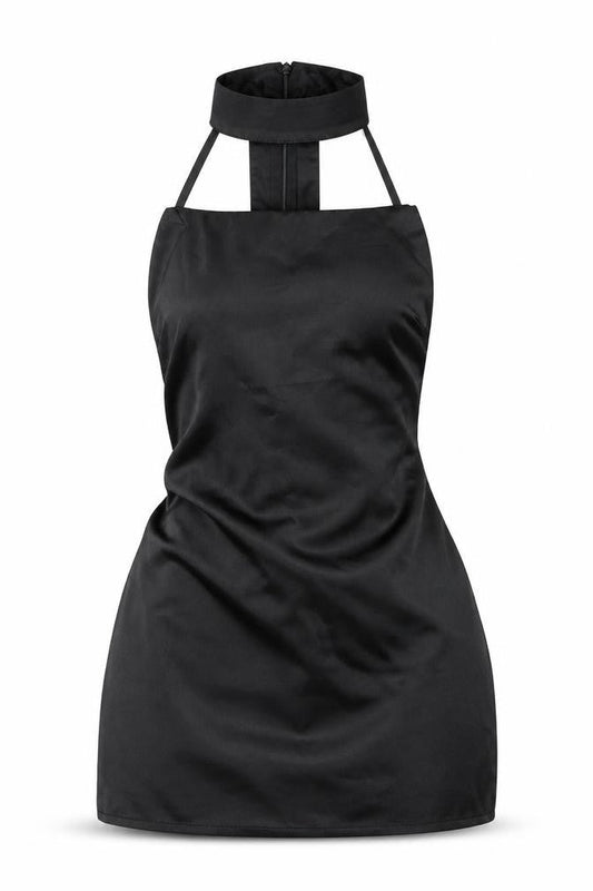 Missguided Womens Black Polyester Mini Size 6 Mock Neck Zip - Cut Out Detail