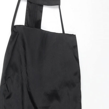 Close-up detail of Missguided women’s black polyester mini, size UK 6, mock neck zip - cut out detail