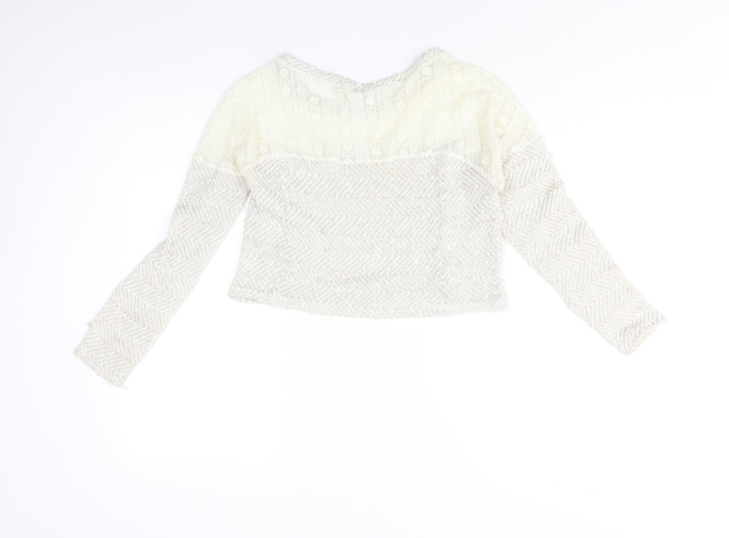 Staring at Stars Womens Ivory Round Neck Polyester Pullover Jumper Size XS - Lace Detail