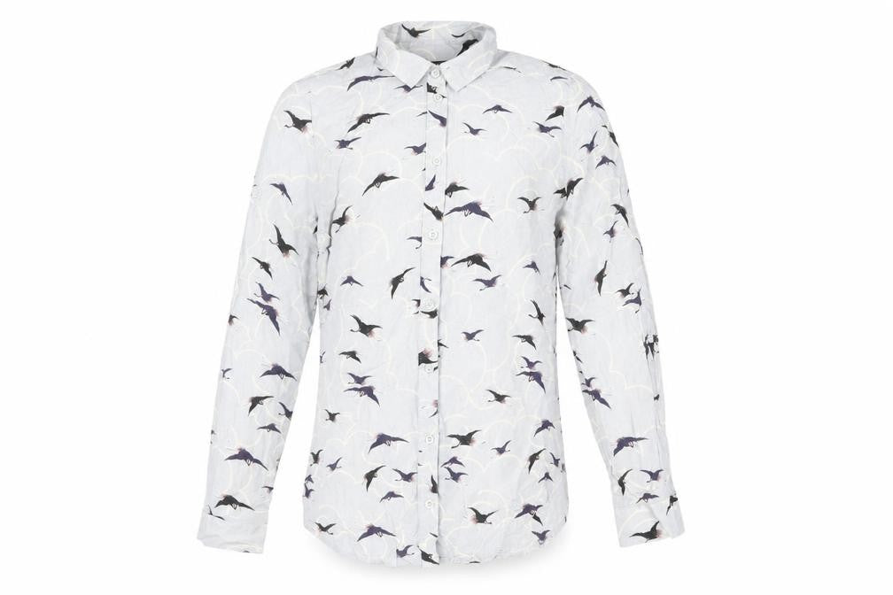 Topshop Womens Blue Geometric Viscose Basic Button-Up Size 6 Collared - Bird Print