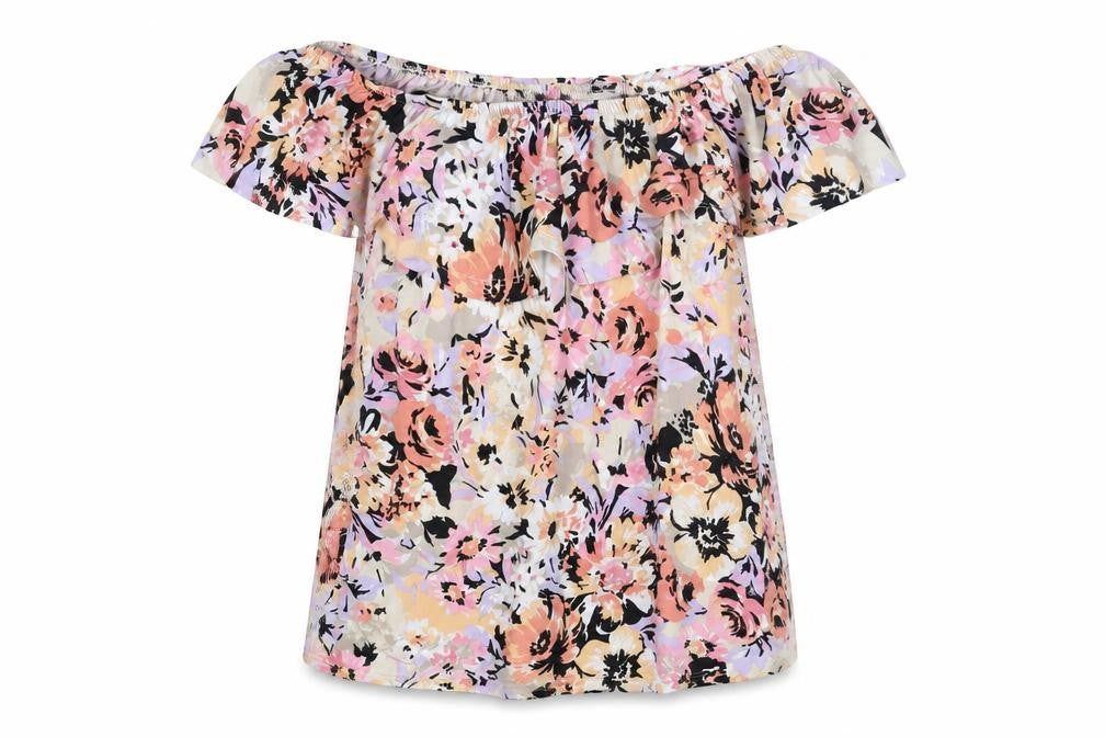 Classic Womens Multicoloured Floral Polyester Basic Blouse Size 18 Boat Neck - Frill