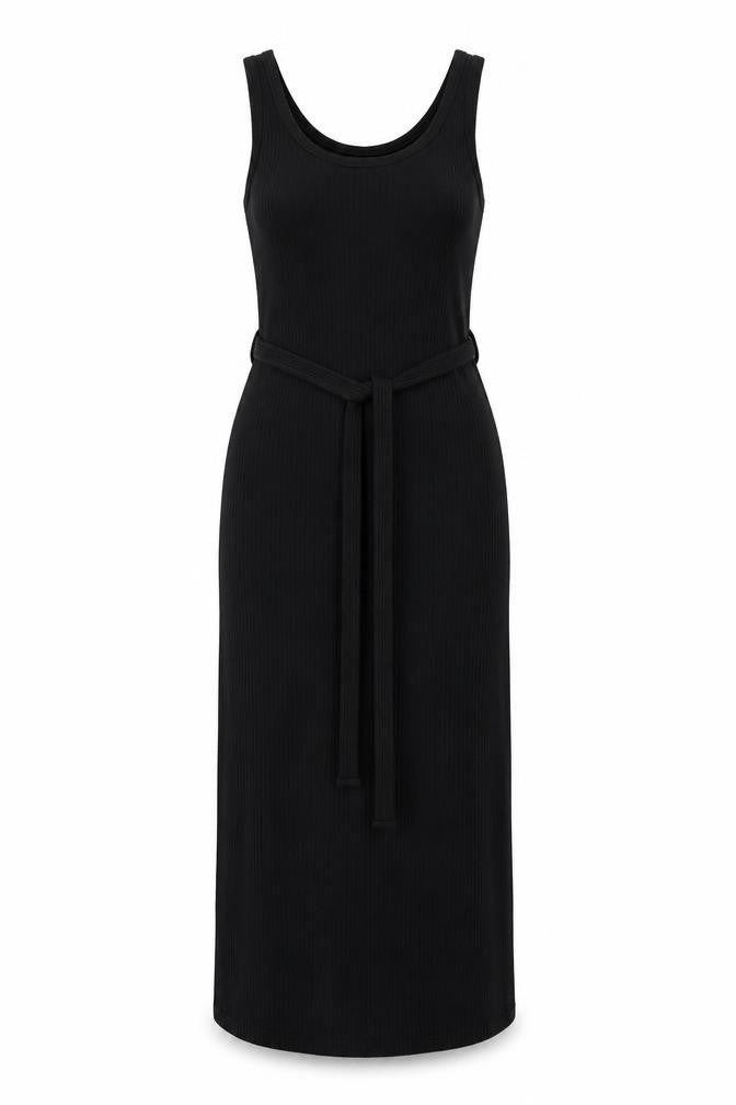 Topshop Womens Black Polyester Tank Dress Size 10 Scoop Neck Pullover - Belted
