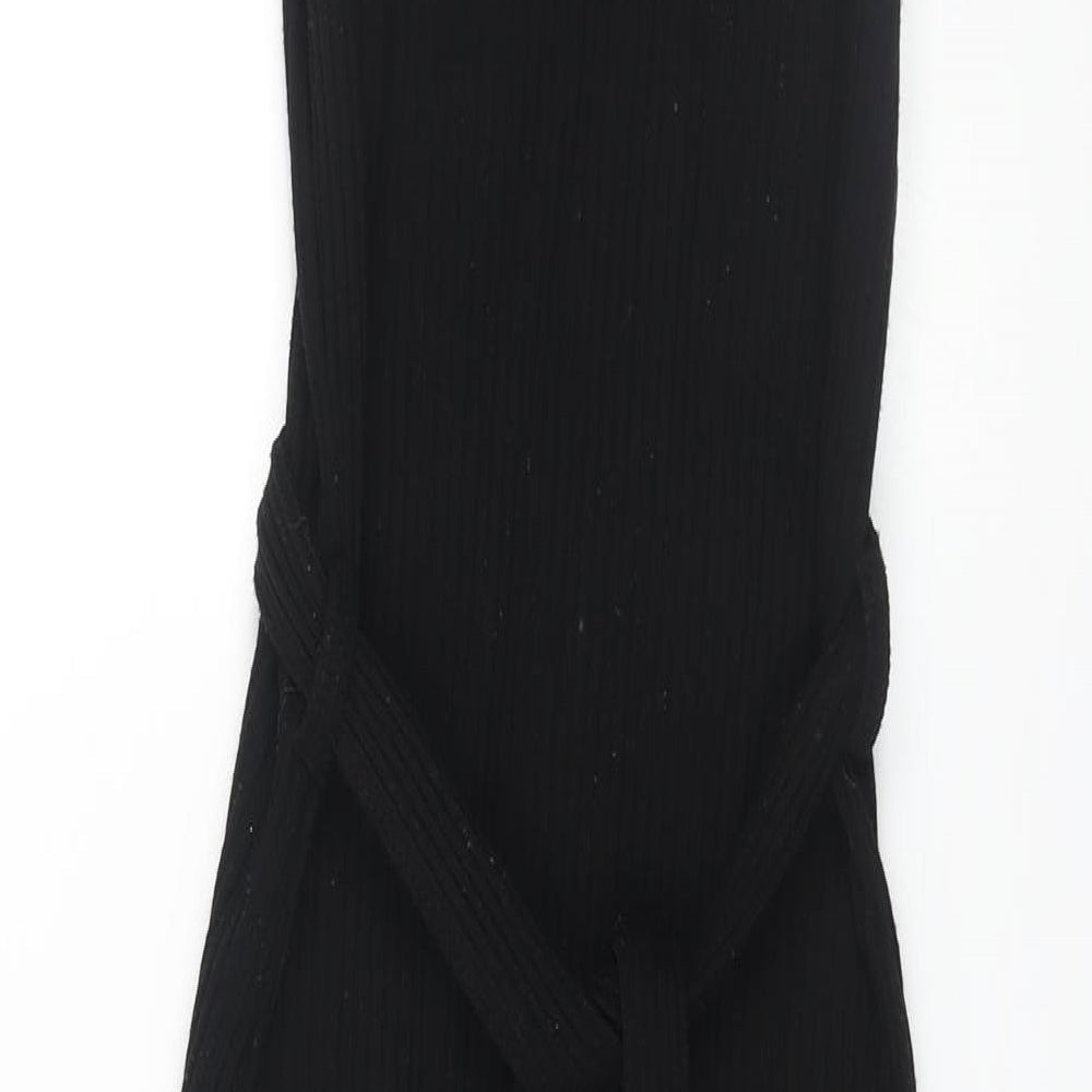 Topshop Womens Black Polyester Tank Dress Size 10 Scoop Neck Pullover - Belted
