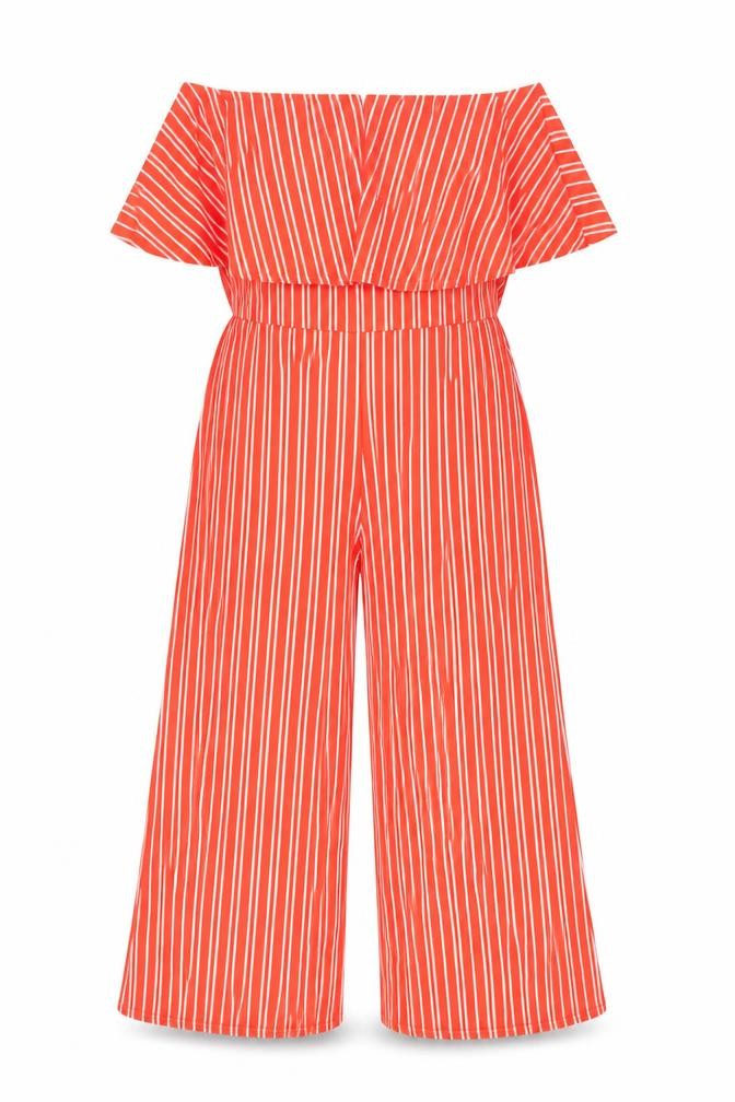 QED London Womens Red Striped Polyester Jumpsuit One-Piece Size 14 L22 in Pullover - Frill