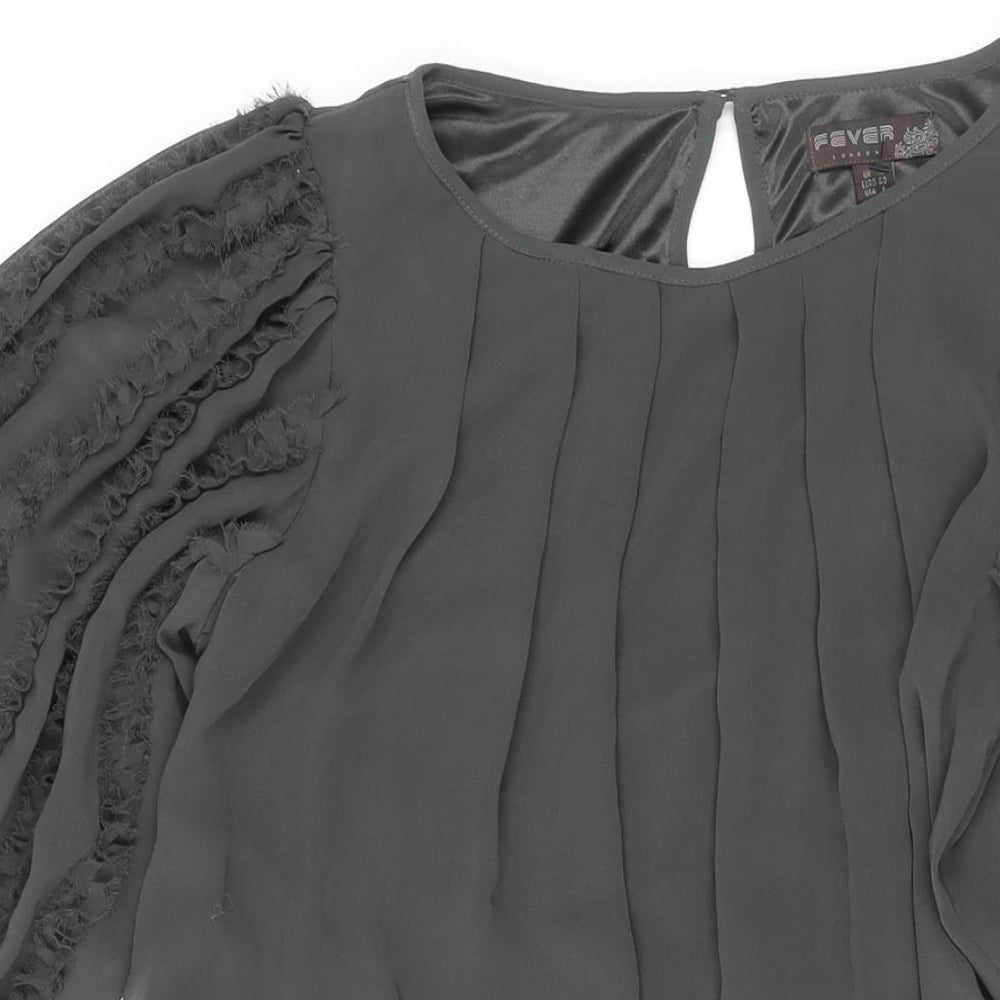 Fever Womens Green Polyester Shift Size 12 Round Neck Button - Frill Sleeve Belted
